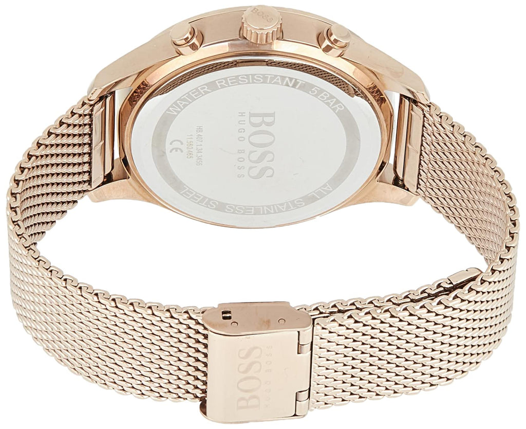 Hugo Boss Associate Black Dial Rose Gold Mesh Bracelet Watch for Men - 1513806 Buy Now By Hugo Boss