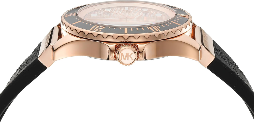Michael Kors Everest Analog Rose Gold Dial Black Silicone Strap Watch For Women - MK7358 Buy Now By Michael Kors
