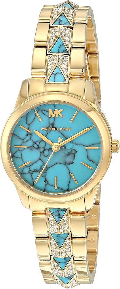 Michael Kors Petite Runway Mercer Blue Dial Gold Steel Strap Watch For Women - MK6673 Buy Now By Michael Kors