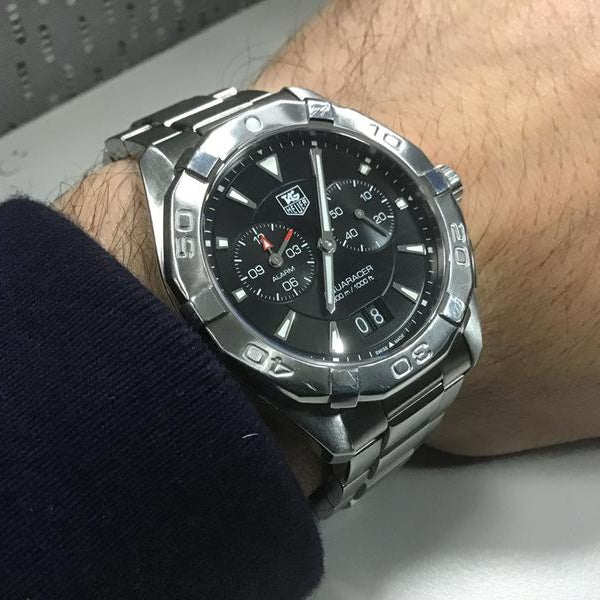 Tag Heuer Aquaracer Quartz Black Dial Silver Steel Strap Watch for Men - WAY111Z.BA0928 Buy Now By Tag Heuer