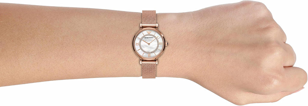 Emporio Armani Gianni T Bar Mother of Pearl Dial Rose Gold Mesh Bracelet Watch For Women - AR11320 Buy Now By Emporio Armani