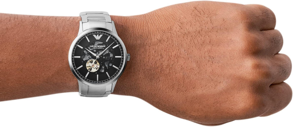 Emporio Armani Meccanico Automatic Black Dial Silver Steel Strap Watch For Men - AR60055 Buy Now By Emporio Armani