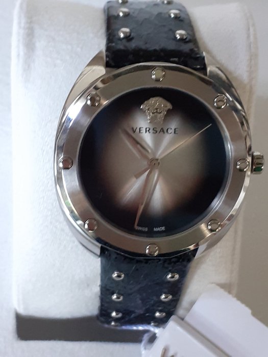 Versace Shadov Quartz Silver Dial Black Snake Leather Strap Watch for Women - VEBM00118 Buy Now By Versace