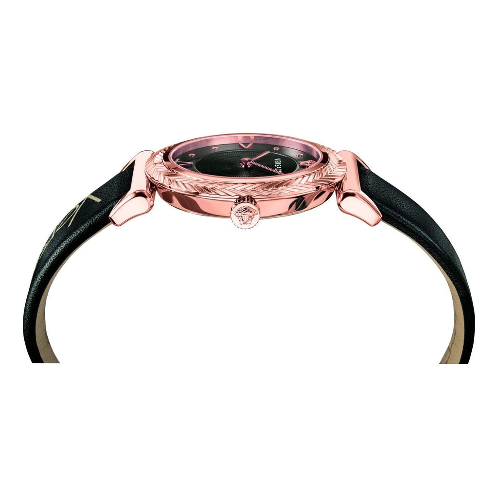 Versace V-Motif Vintage Logo Black Dial Black Leather Strap Watch for Women - VERE00818 Buy Now By Versace