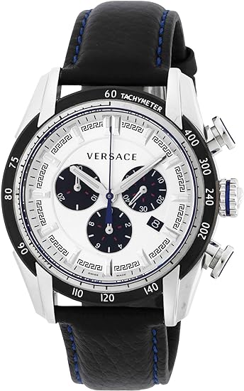 Versace V-Ray Quartz Silver Dial Black Leather Strap Watch for Men - VDB010014 Buy Now By Versace