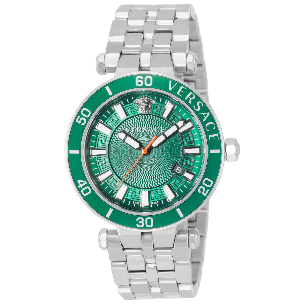 Versace Greca Sport Quartz Green Dial Silver Steel Strap Watch For Men - VEZ300421 Buy Now By Versace