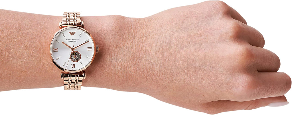 Emporio Armani Gianni T-Bar Silver Dial Rose Gold Steel Strap Watch For Women - AR60023 Buy Now By Emporio Armani