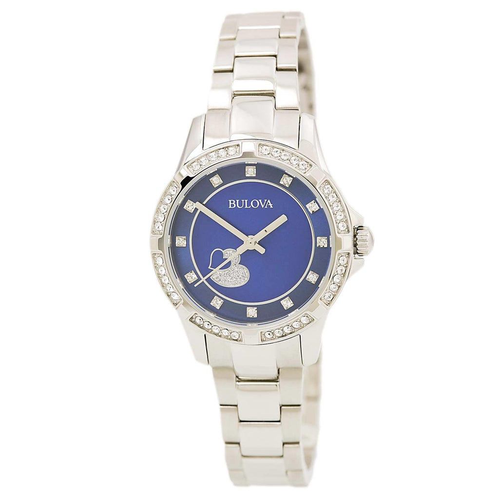 Bulova Crystal Collection Blue Mother of Pearl Dial Silver Steel Strap Watch for Women - 96L238 Buy Now By Bulova