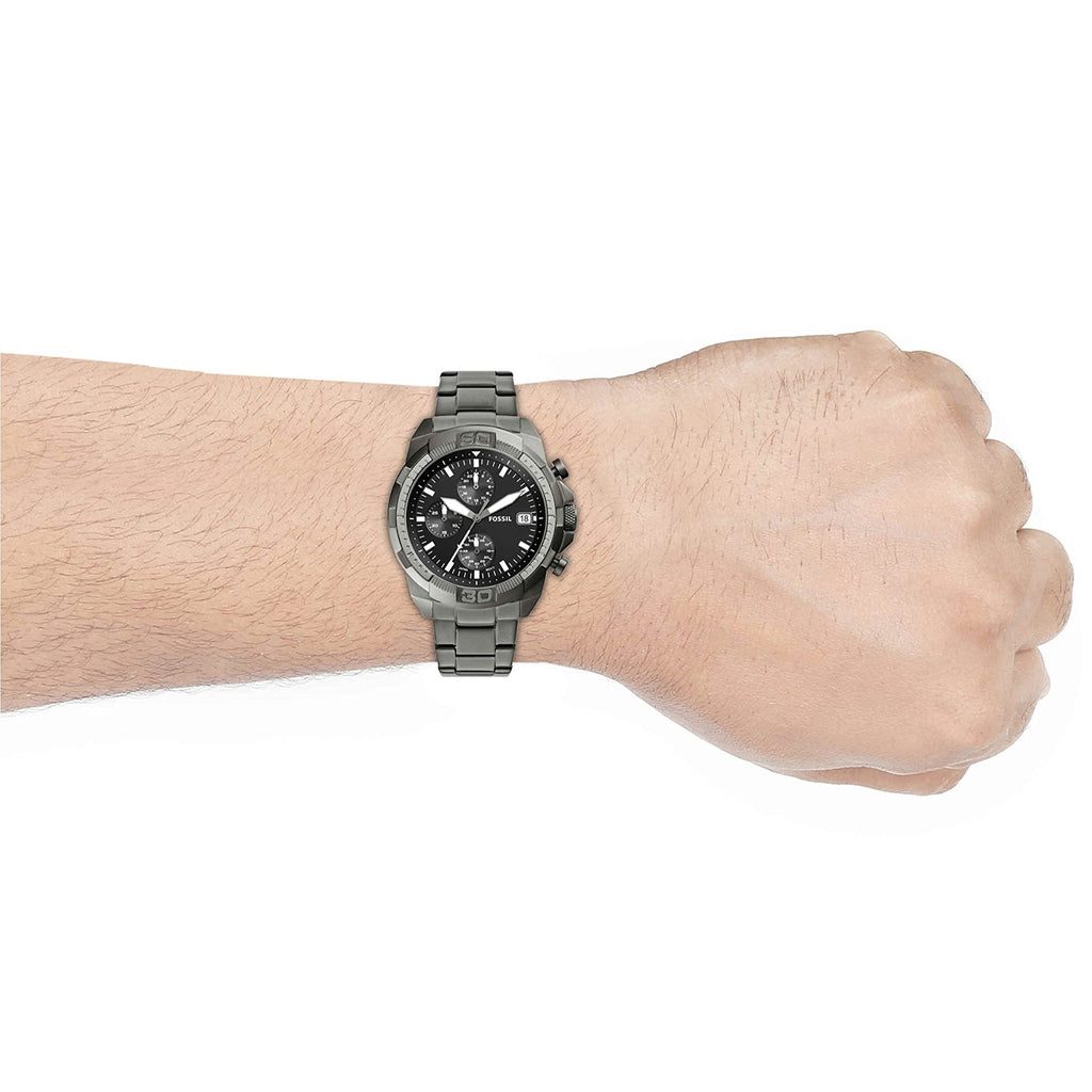 Fossil Bronson Chronograph Black Dial Grey Steel Strap Watch for Men - FS5852 Buy Now By Fossil