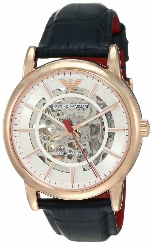 Emporio Armani Meccanico Silver Dial Blue Leather Strap Watch For Men - AR60009 Buy Now By Emporio Armani