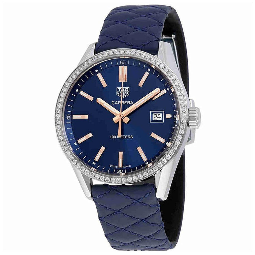 Tag Heuer Carrera Quartz Diamonds Blue Dial Blue Leather Strap Watch for Women - WAR1114.FC6391 Buy Now By Tag Heuer