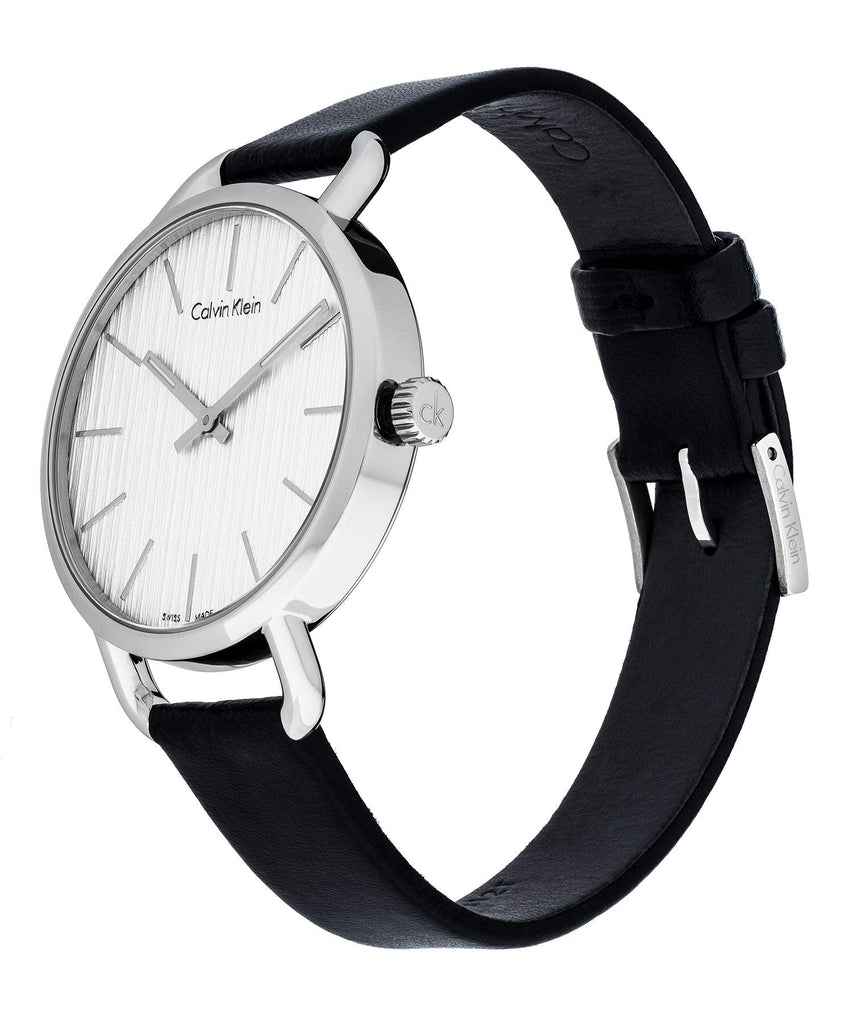 Calvin Klein Even Silver Black Leather Strap Watch for Women - K7B231C6 Buy Now By Calvin Klein