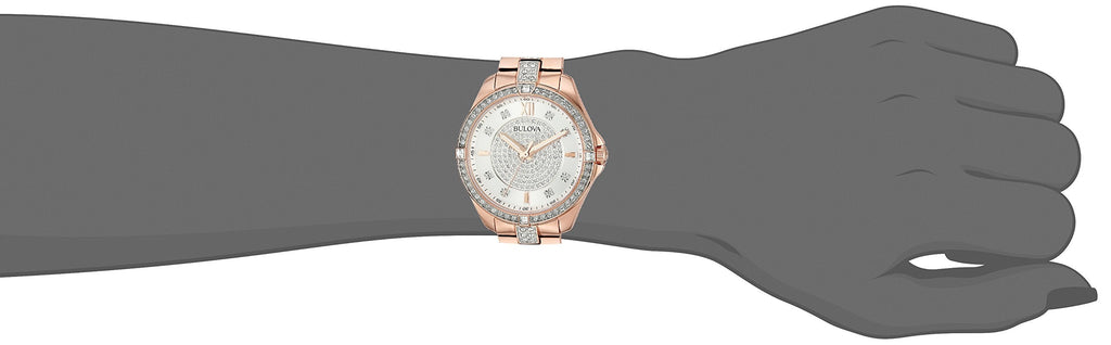 Bulova Crystal Collection Silver Dial Rose Gold Steel Strap Watch for Women - 98L229 Buy Now By Bulova