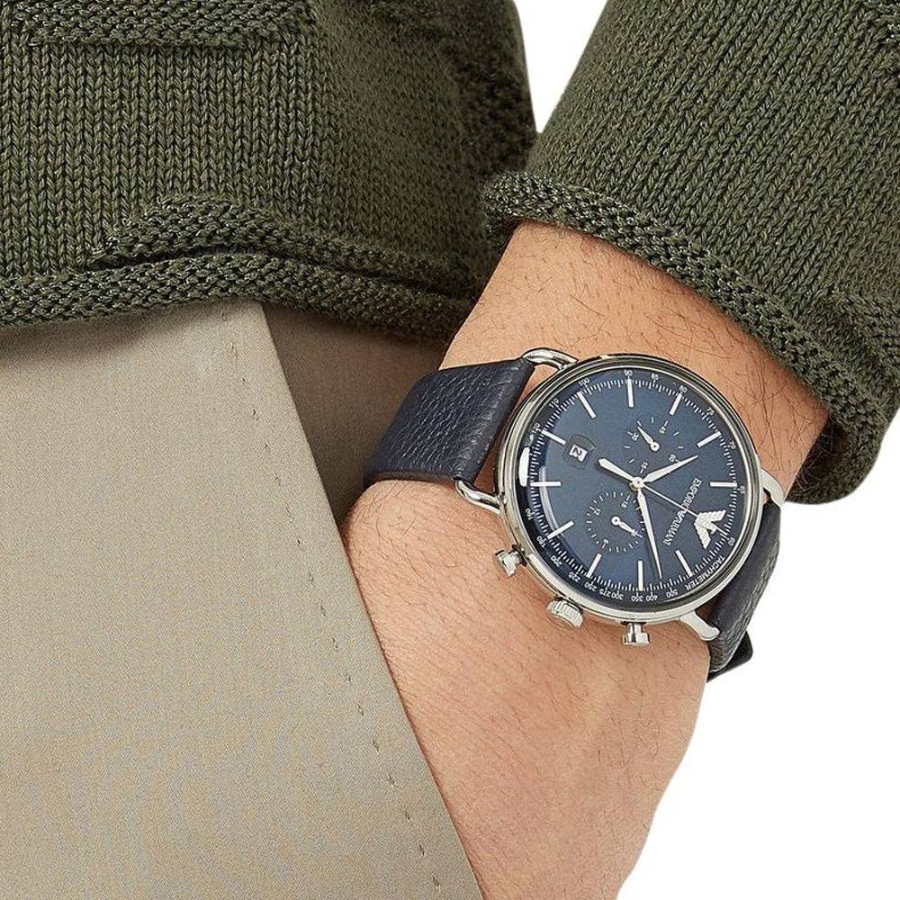 Emporio Armani Aviator Blue Dial Blue Leather Strap Watch For Men - AR11105 Buy Now By Emporio Armani