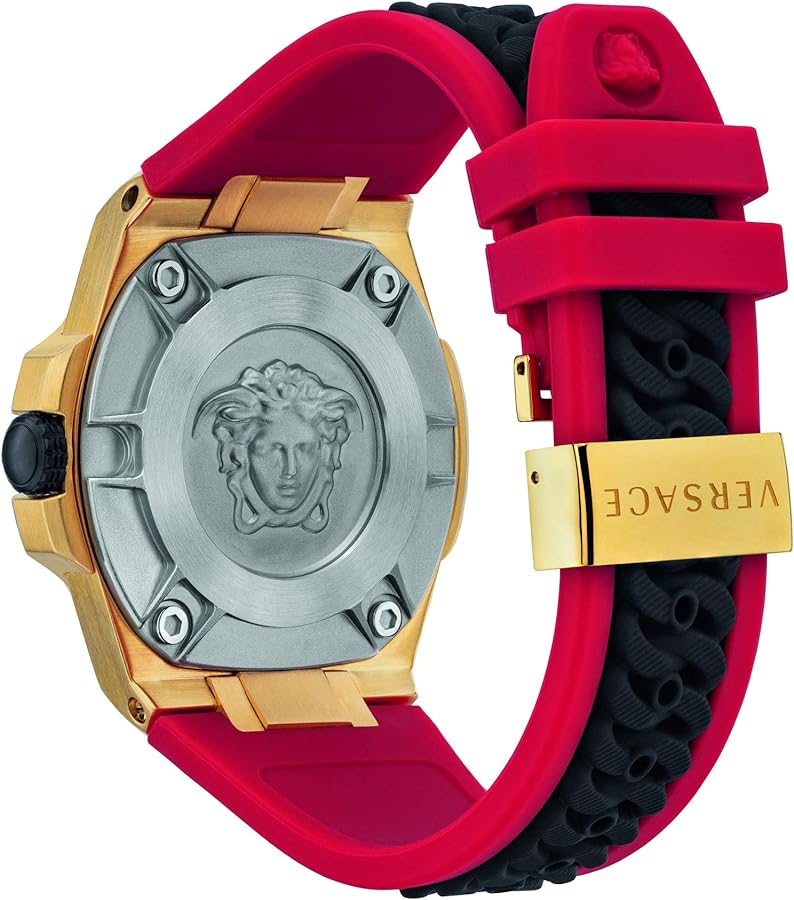 Versace Chain Reaction Quartz Black Dial Red & Black Rubber Strap Watch for Men - VEDY00319 Buy Now By Versace