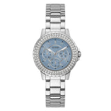 Guess Crown Jewel Diamonds Blue Dial Silver Steel Strap Watch for Women - GW0410L1 Buy Now By Guess