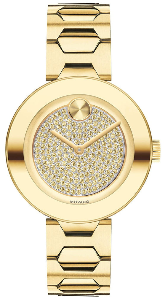 Movado Bold Crystal Gold Dial Gold Steel Strap Watch For Women - 3600492 Buy Now By Movado