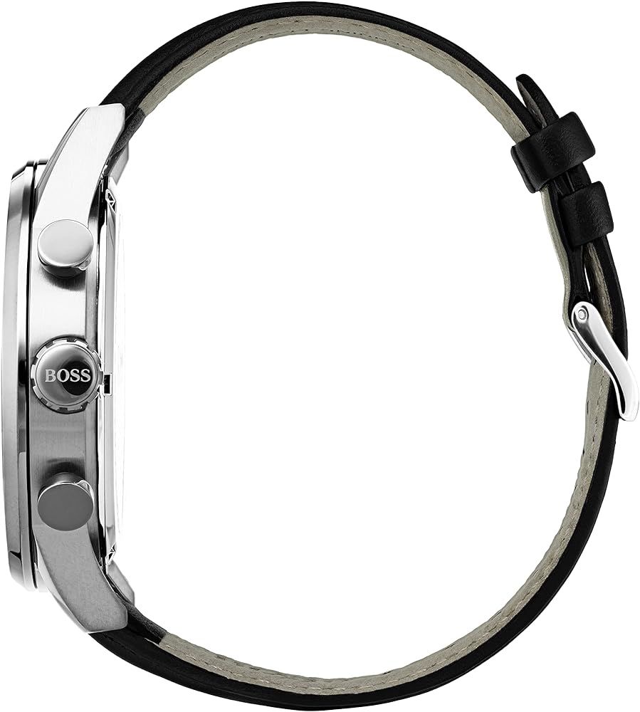 Hugo Boss Casual Chronograph Silver Dial Black Leather Strap Watch For Men - HB1512880 Buy Now By Hugo Boss