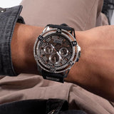 Guess King Quartz Crystals Silver Dial Black Silicone Strap Watch For Men - GW0537G1 Buy Now By Guess