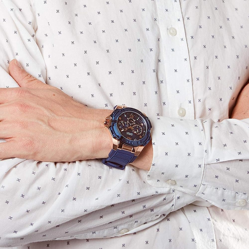 Guess Genesis Quartz Blue Dial Blue Silicone Strap Watch For Men - W1254G3 Buy Now By Guess