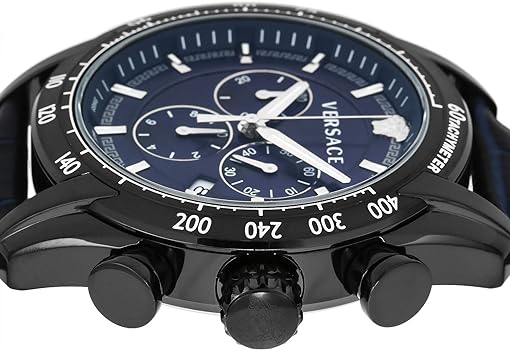 Versace V-Ray Chronograph Quartz Blue Dial Black Leather Strap Watch For Men - VEDB00418 Buy Now By Versace