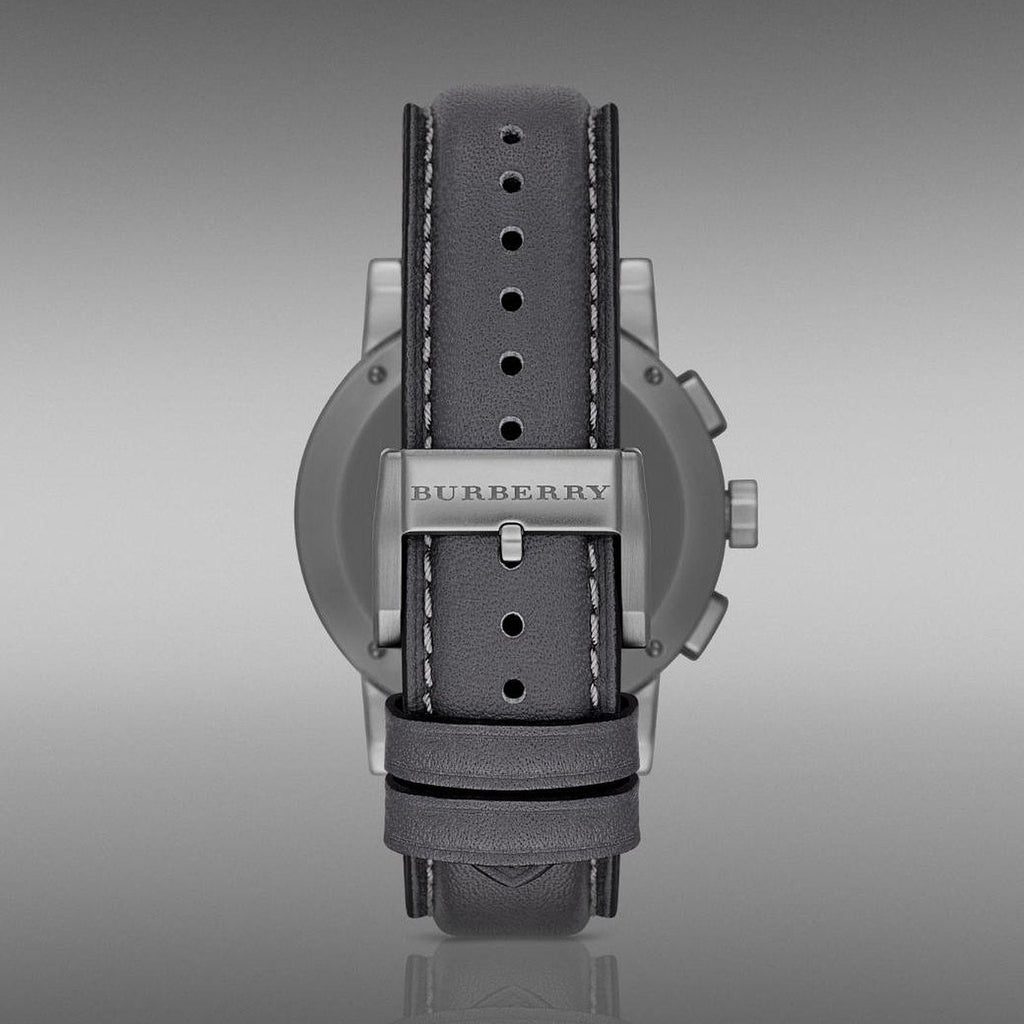 Burberry The City Chronograph Ion Plated Grey Dial Grey Leather Strap Watch for Men - BU9384 Buy Now By Burberry