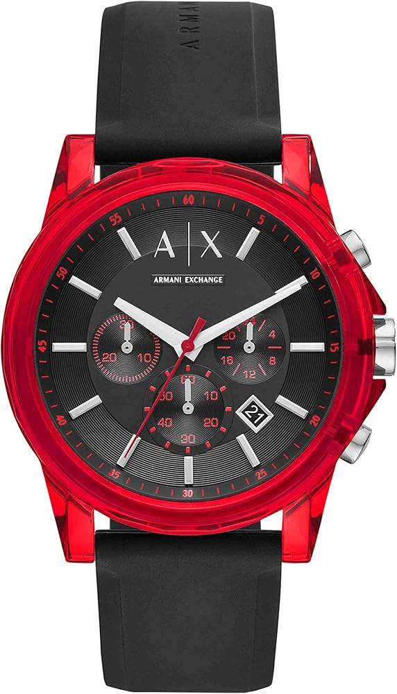 Armani Exchange Outerbanks Chronograph Black Dial Black Silicone Strap Watch For Men - AX1338 Buy Now By Armani Exchange