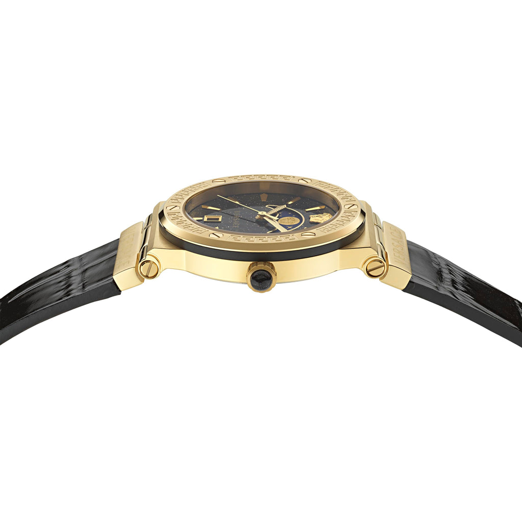 Versace Greca Moonphase Analog Black Dial Black Leather Strap Watch For Men - VE7G00123 Buy Now By Versace