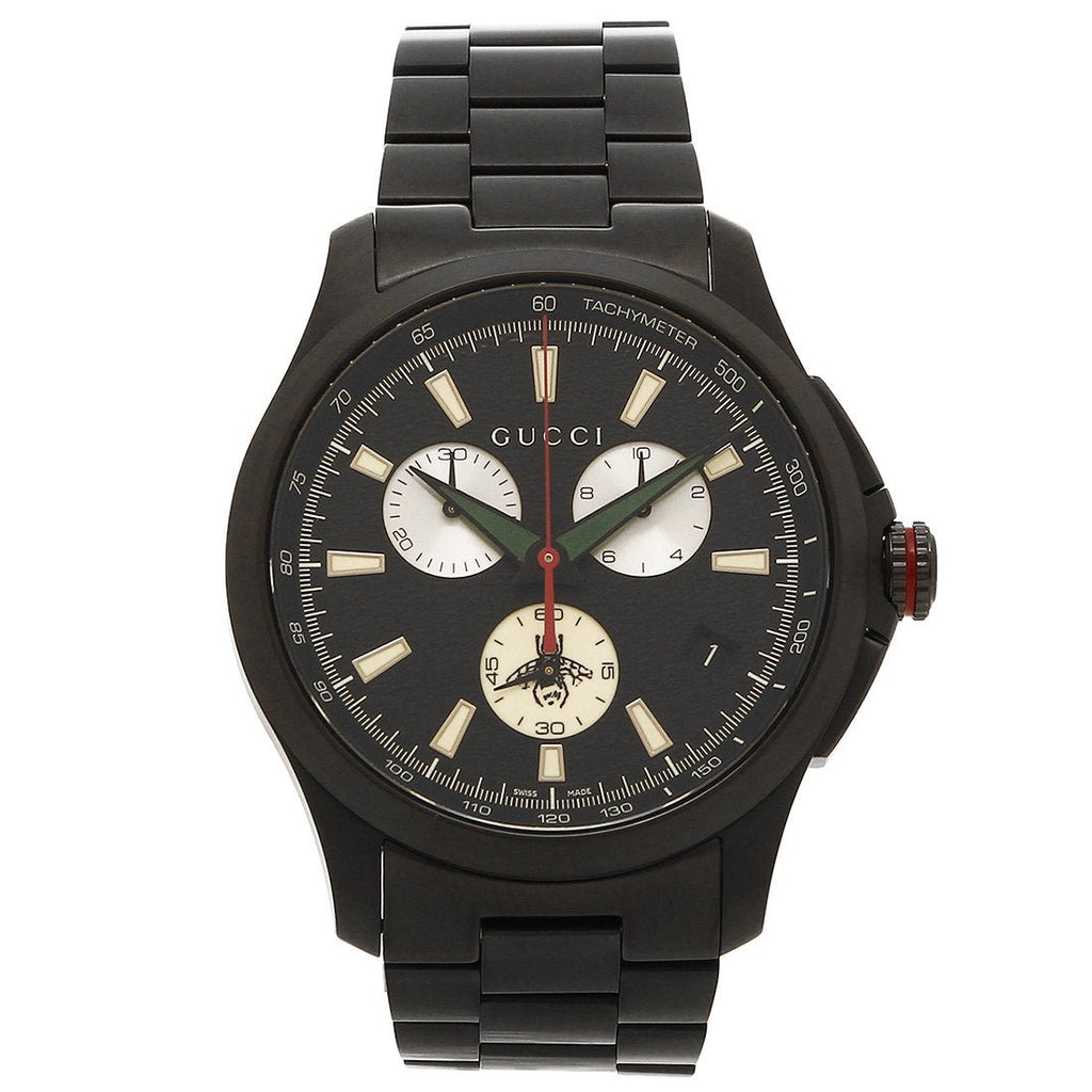 Gucci G-Timeless Chronograph Black Dial Black Steel Strap Watch For Men - YA126268 Buy Now By Gucci
