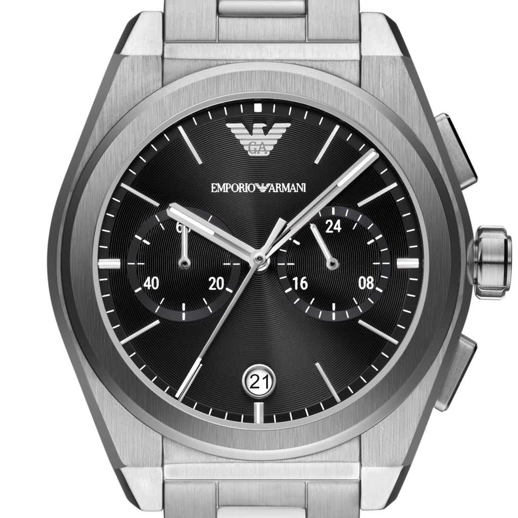 Emporio Armani Federico Chronograph Black Dial Silver Steel Strap Watch For Men - AR11560 Buy Now By Emporio Armani