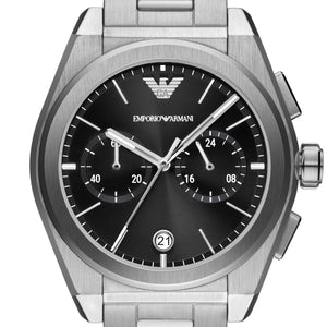 Emporio Armani Federico Chronograph Black Dial Silver Steel Strap Watch For Men - AR11560 Buy Now By Emporio Armani