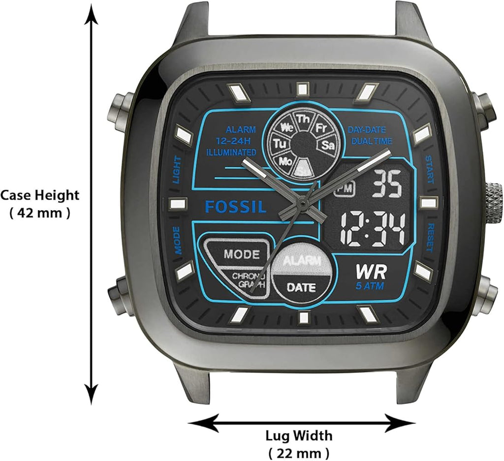 Fossil Retro Analog-Digital Black Dial Grey Steel Strap Watch for Men - FS5892 Buy Now By Fossil