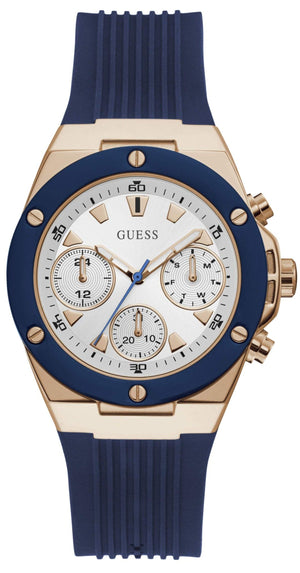 Guess Athena White Dial White Dial Blue Rubber Strap Watch For Women - GW0030L5 Buy Now By Guess
