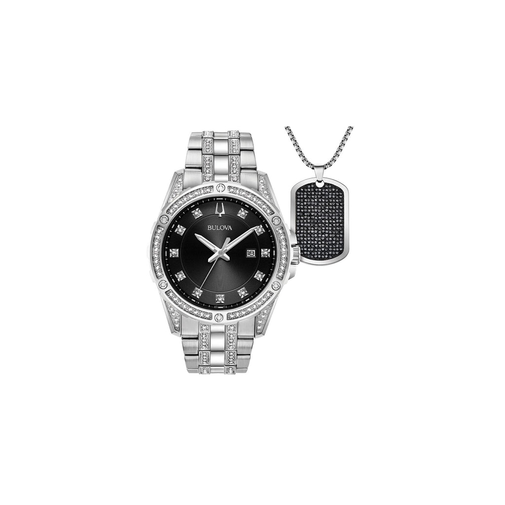 Bulova Crystal Collection Black Dial Silver Steel Strap Watch for Men - 96K104 Buy Now By Bulova