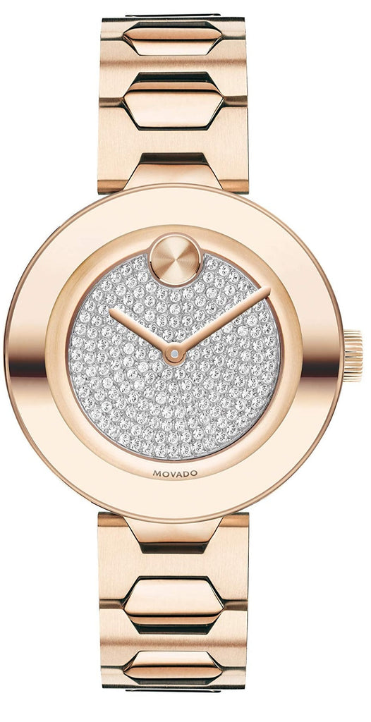 Movado Bold Crystal Pave Rose Gold Dial Rose Gold Steel Strap Watch For Women - 3600493 Buy Now By Movado