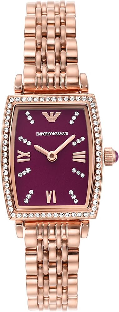Emporio Armani Two Hand Diamonds Burgundy Dial Rose Gold Steel Strap Watch For Women - AR11488 Buy Now By Emporio Armani