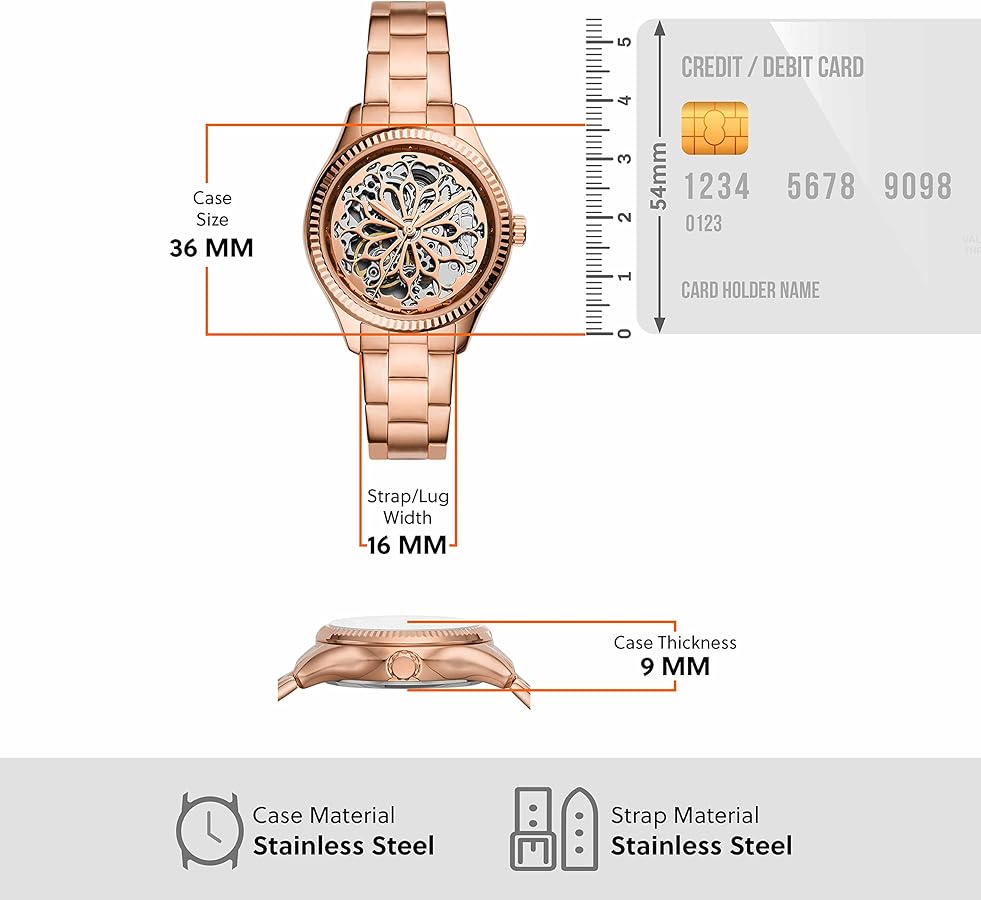 Fossil Rye Automatic Skeleton Rose Gold Dial Rose Gold Steel Strap Watch for Women - BQ3754 Buy Now By Fossil