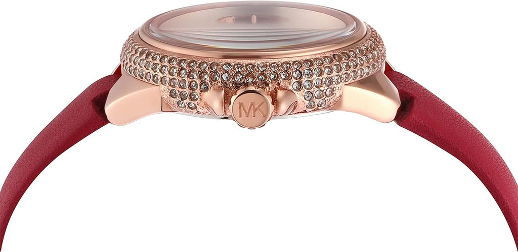 Michael Kors Camille Three Hand Crystals Rose Gold Dial Red Leather Strap Watch For Women - MK4701 Buy Now By Michael Kors