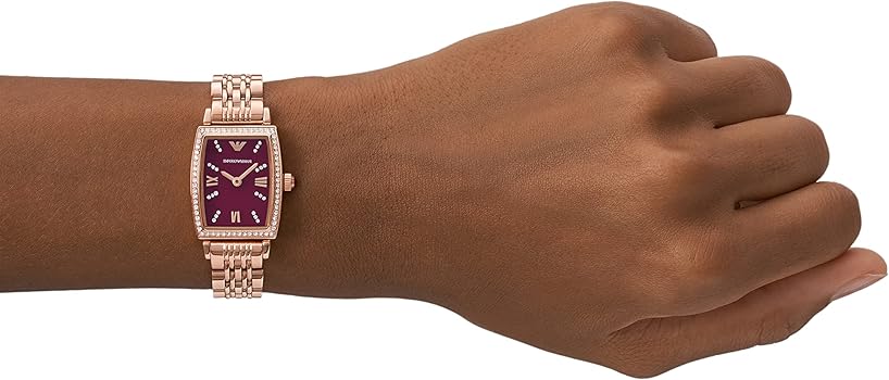 Emporio Armani Two Hand Diamonds Burgundy Dial Rose Gold Steel Strap Watch For Women - AR11488 Buy Now By Emporio Armani