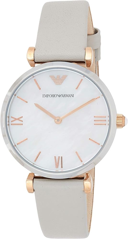Emporio Armani Gianni T Bar Quartz Mother of Pearl Dial White Leather Strap Watch For Women - AR1965 Buy Now By Emporio Armani
