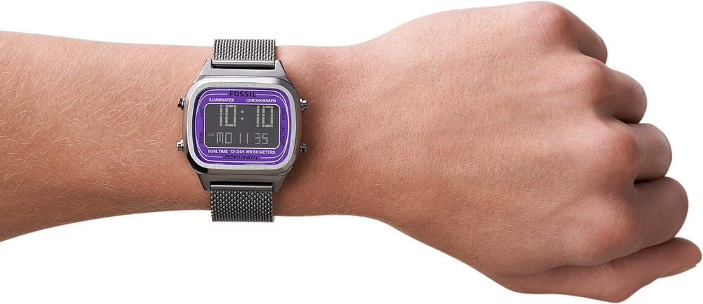 Fossil Retro Digital Purple Dial Grey Mesh Strap Watch for Men - FS5888 Buy Now By Fossil