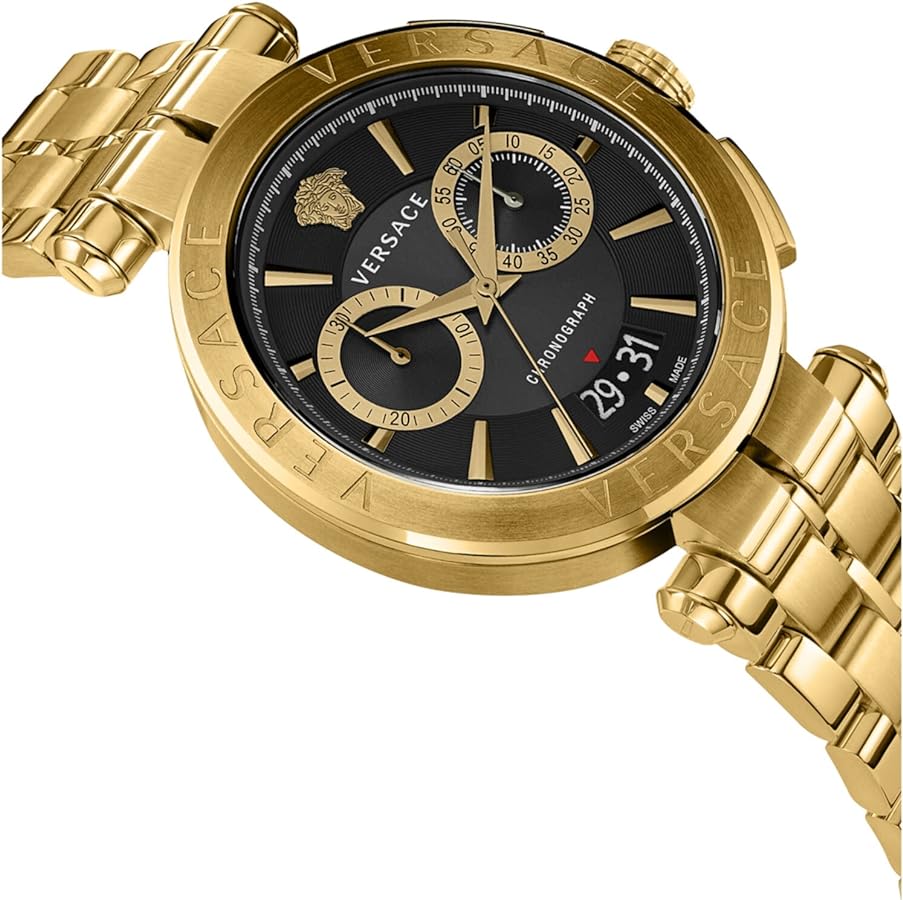 Versace Aion Chronograph Black Dial Gold Steel Strap Watch For Men - VE1D01721 Buy Now By Versace