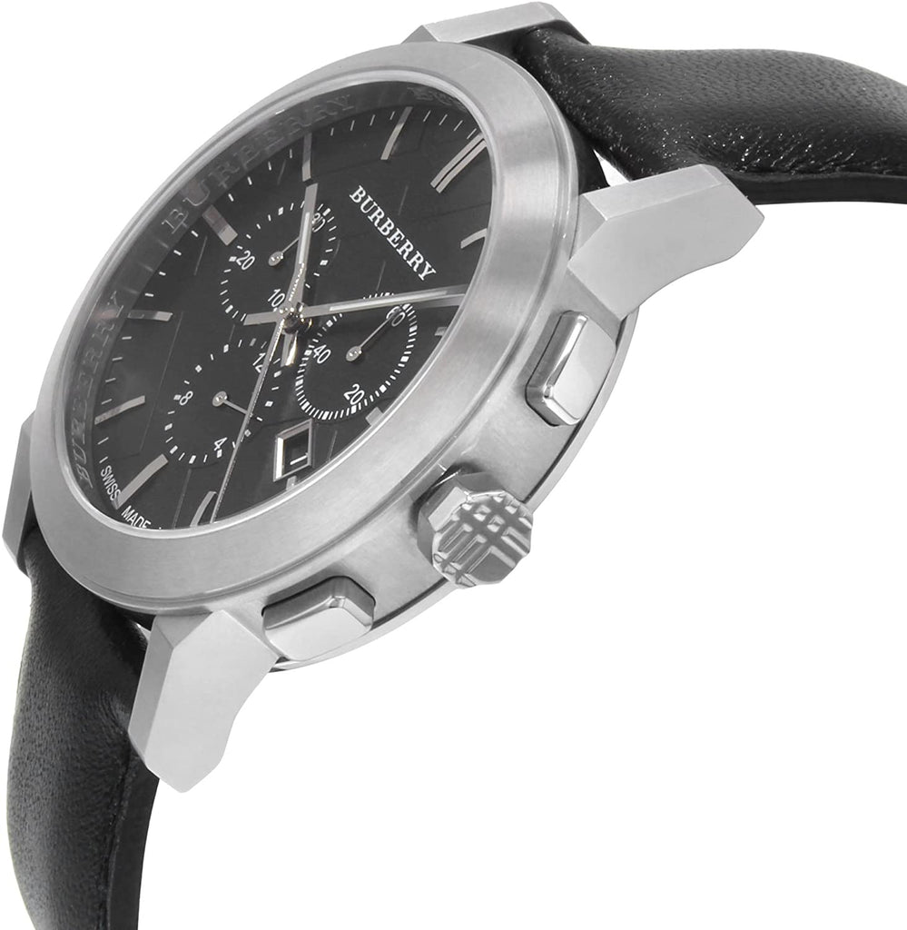 Burberry The City Chronograph Black Dial Black Leather Strap Watch for Men - BU9356 Buy Now By Burberry