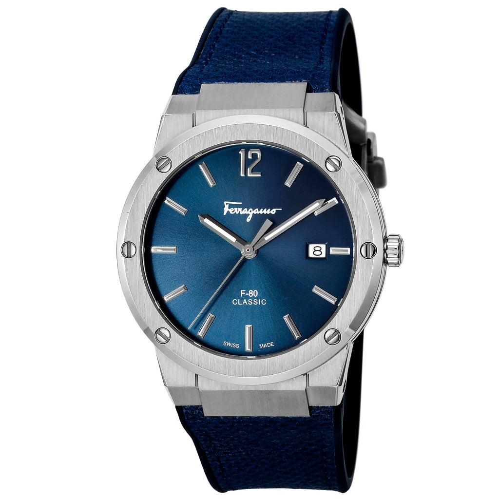 Salvatore Ferragamo F-80 Classic Blue Dial Blue Leather Strap Watch for Men - SFDT00719 Buy Now By Salvatore Ferragamo