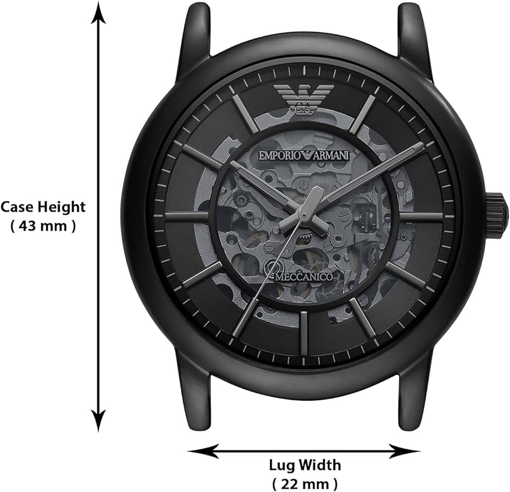 Emporio Armani Meccanico Automatic Skeleton Dial Black Leather Strap Watch For Men - AR60008 Buy Now By Emporio Armani