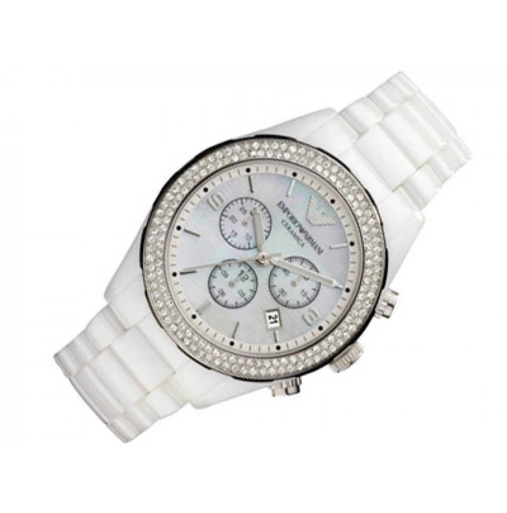 Emporio Armani Ceramica Chronograph White Dial White Ceramic Strap Watch For Women - AR1456 Buy Now By Emporio Armani