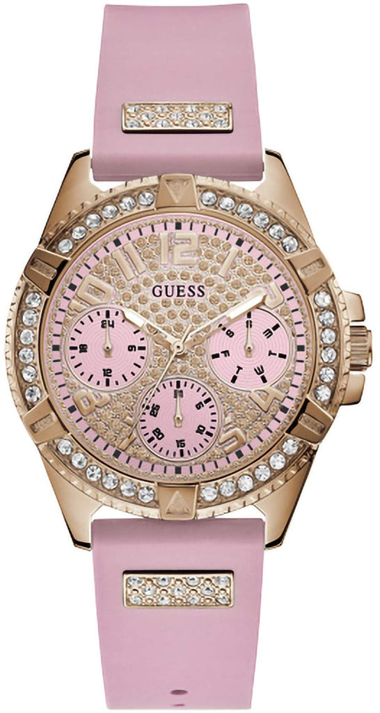 Guess Frontier Diamonds Rose Gold Dial Pink Rubber Strap Watch For Women - W1160L5 Buy Now By Guess