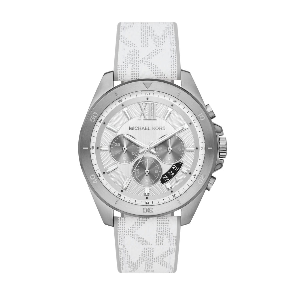 Michael Kors Brecken Chronograph Silver Dial White Leather Strap Watch For Men - MK8949 Buy Now By Michael Kors