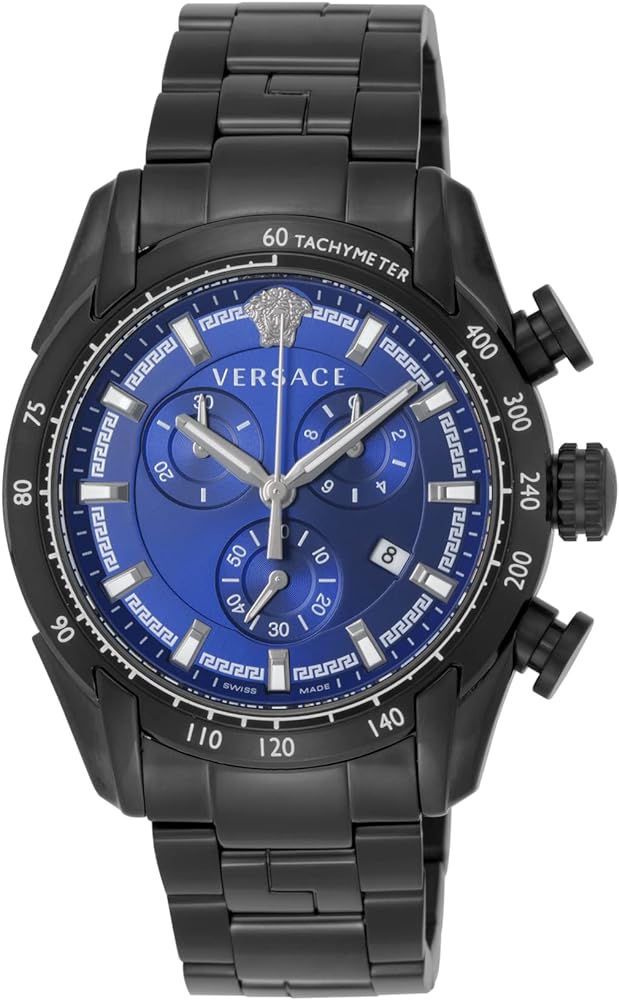 Versace V-Ray Chronograph Quartz Blue Dial Black Steel Strap Watch For Men - VE2I00521 Buy Now By Versace