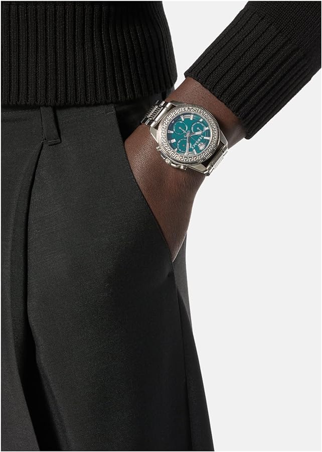 Versace Greca Action Chronograph Quartz Green Dial Silver Steel Strap Watch for Men - VE3J00422 Buy Now By Versace